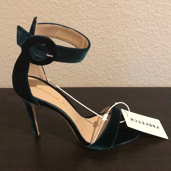 Emerald velvet heeled sandals handmade in Italy